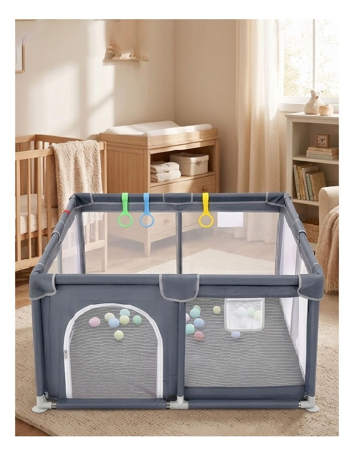 BoPeep Baby Playpen 150x180cm Large Play Pen Foldable Mesh Oxford Grey image 5