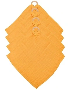 4pc Annabel Trends Muslin Security Baby Blanket Mustard 32x32cm