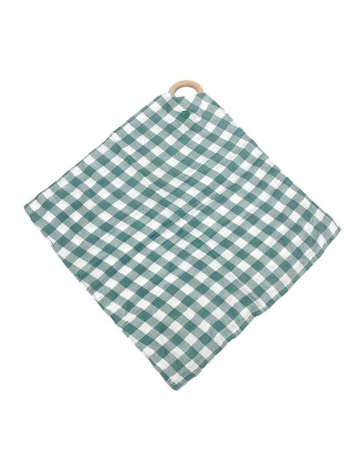 Annabel Trends Muslin Security Baby Blanket Gingham Olive 32x32cm image 1
