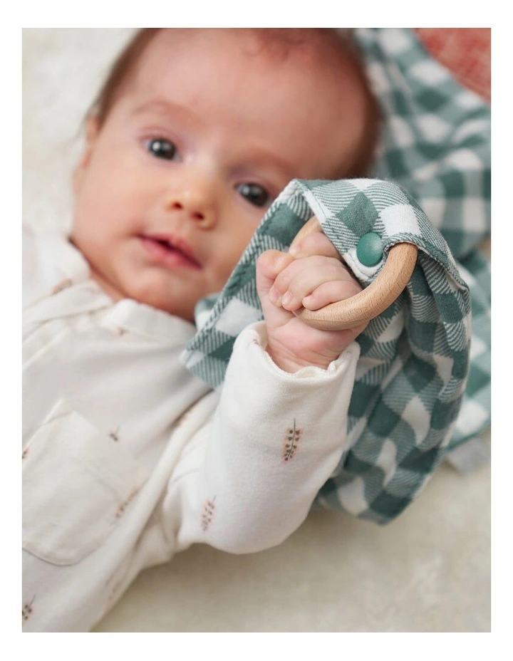 Annabel Trends Muslin Security Baby Blanket Gingham Olive 32x32cm image 2
