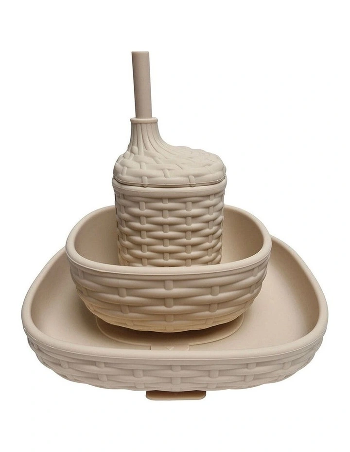 3pc Annabel Trends Silicone Rattan Dinner Set Baby Toddler Natural Colour image 1