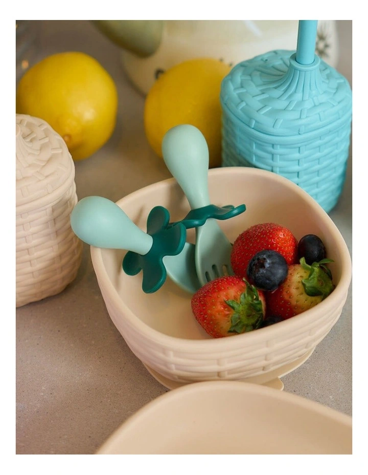 3pc Annabel Trends Silicone Rattan Dinner Set Baby Toddler Natural Colour image 2