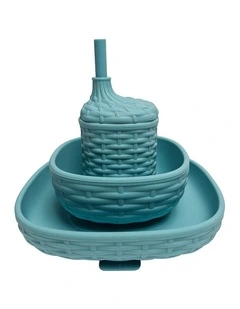 3pc Annabel Trends Silicone Rattan Dinner Set Baby Toddler Aqua Colour