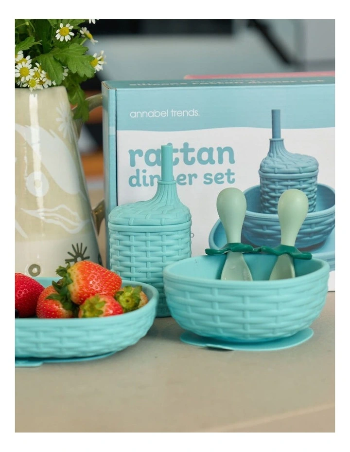 3pc Annabel Trends Silicone Rattan Dinner Set Baby Toddler Aqua Colour image 2