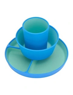 3pc Annabel Trends Silicone Two Tone Dinner Set Tableware Kids Blue
