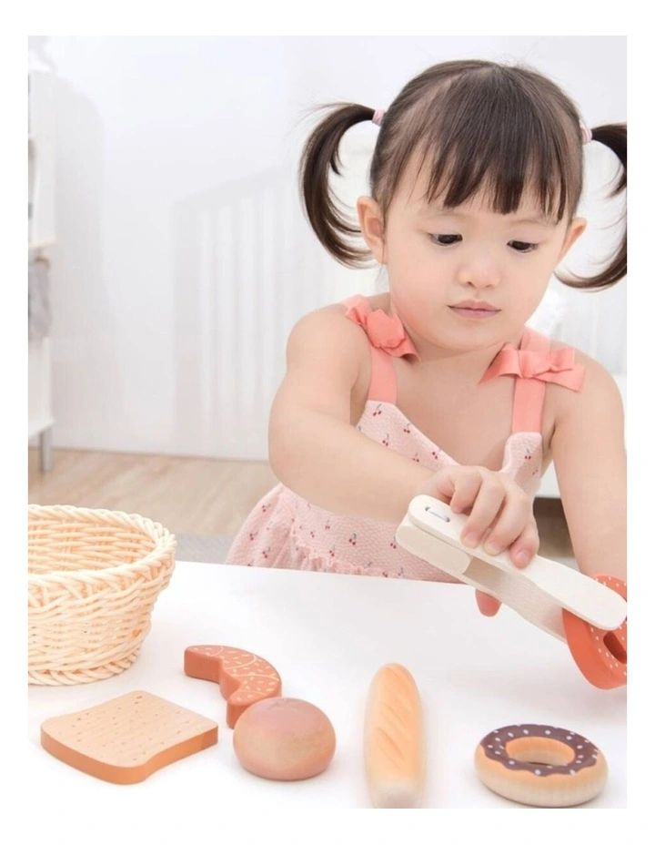 12pc New Classic Toys Wooden Bread Basket Kids Pretend Play Toy 24m  Wood image 2