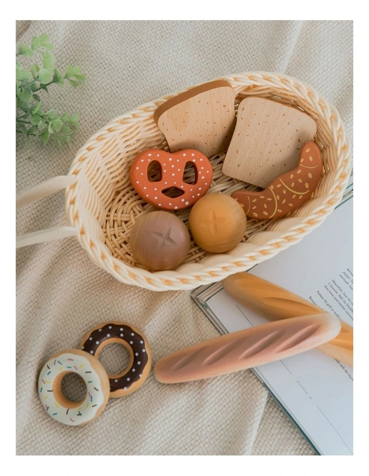 12pc New Classic Toys Wooden Bread Basket Kids Pretend Play Toy 24m  Wood image 3