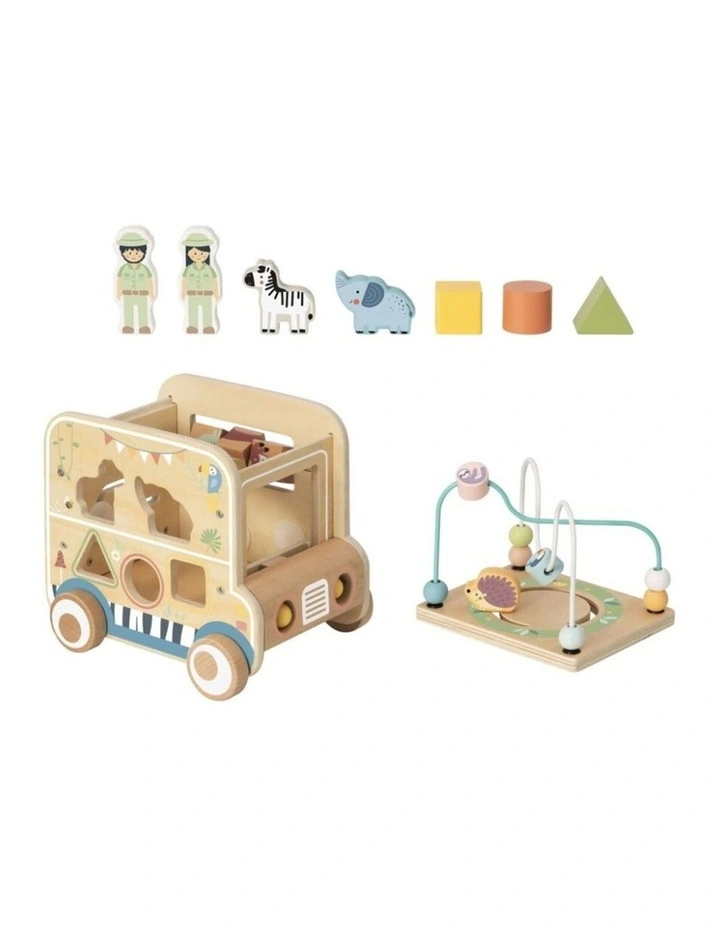 Tooky Toy Wooden Safari Hunting Vehicle Activity With Figures Kids 18m image 3