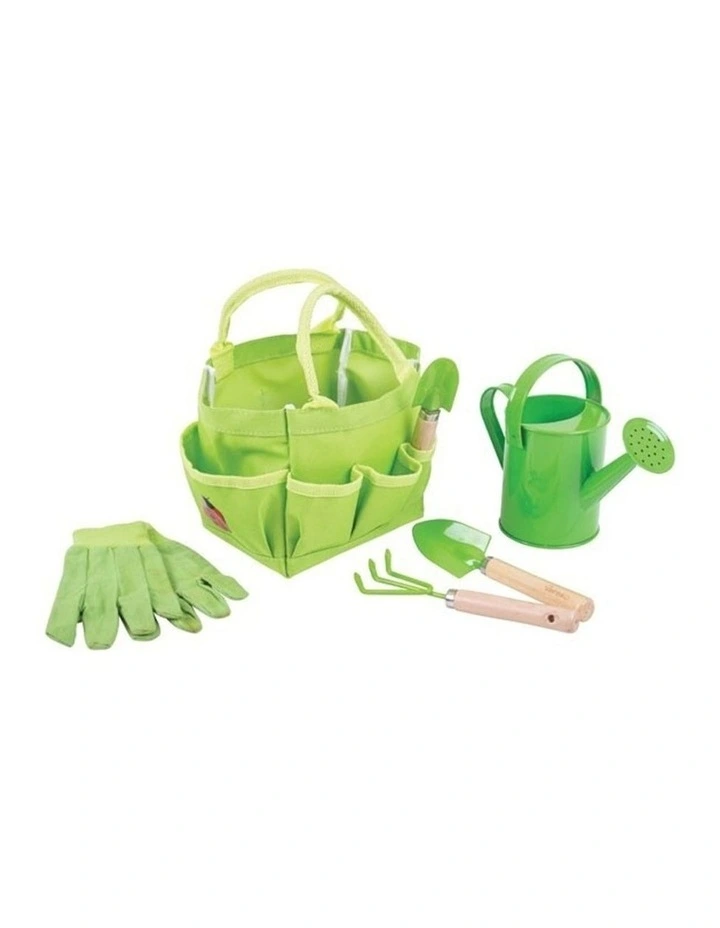 Bigjigs Toys Small Tote Bag With Garden Tools Kids Sand Toy 3y  Green Metal image 1