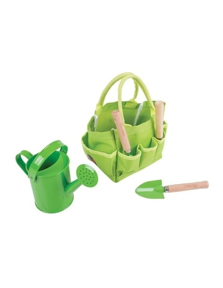 Bigjigs Toys Small Tote Bag With Garden Tools Kids Sand Toy 3y  Green Metal image 2