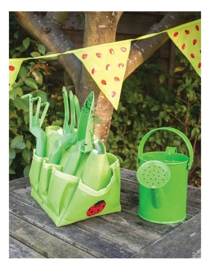 Bigjigs Toys Small Tote Bag With Garden Tools Kids Sand Toy 3y  Green Metal image 4