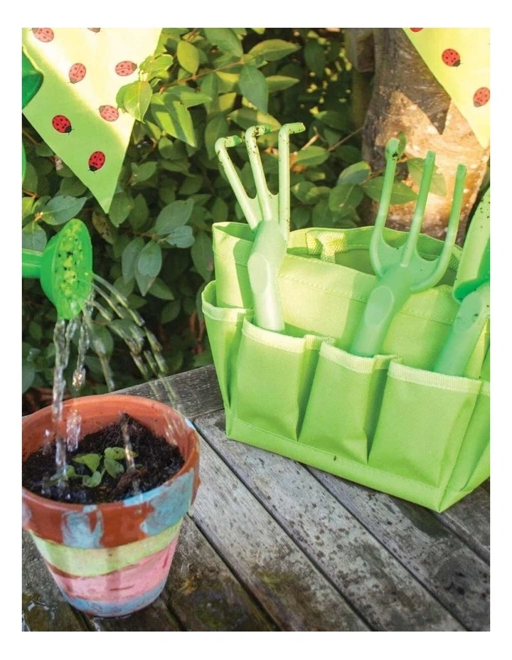Bigjigs Toys Small Tote Bag With Garden Tools Kids Sand Toy 3y  Green Metal image 5
