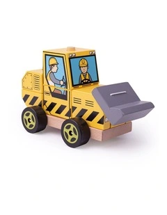 Bigjigs Toys Wooden Stacking Bulldozer Kids Toy 12m  Multicoloured Wood