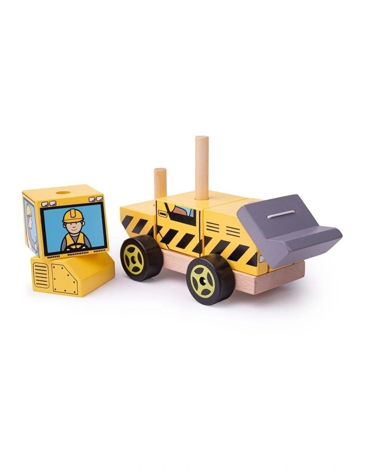 Bigjigs Toys Wooden Stacking Bulldozer Kids Toy 12m Multicoloured Wood image 2