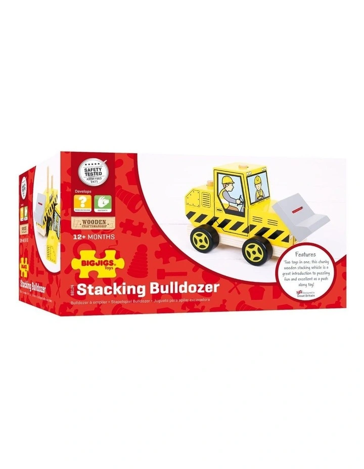 Bigjigs Toys Wooden Stacking Bulldozer Kids Toy 12m Multicoloured Wood image 3