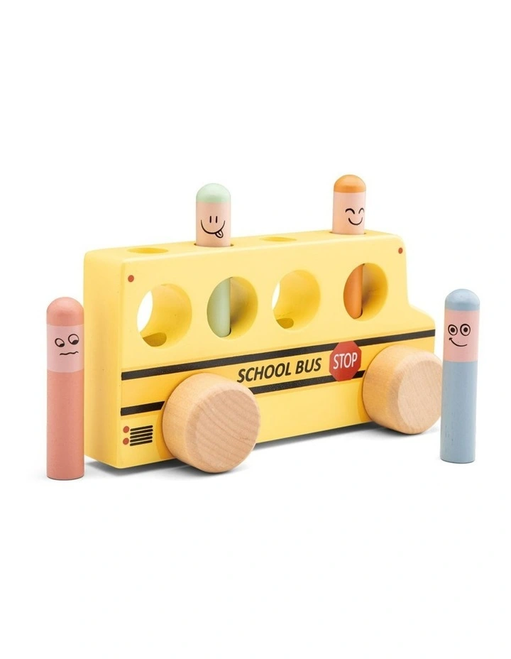 New Classic Toys Pop Up Wooden School Bus Kids Children Toy 24m Wood image 2