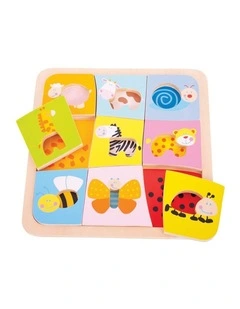 9pc Bigjigs Toys Animal Patterns Puzzle Kids Wooden Toy 18m 