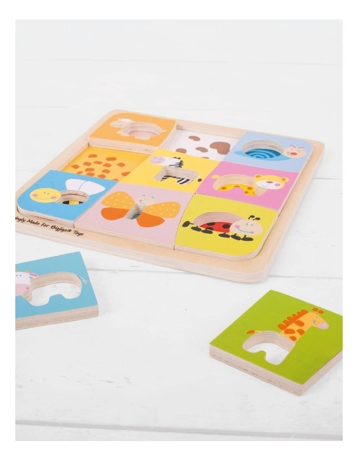 9pc Bigjigs Toys Animal Patterns Puzzle Kids Wooden Toy 18m image 2