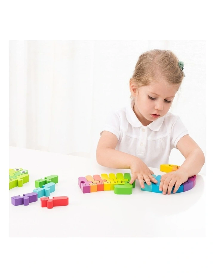 New Classic Toys 30cm Rainbow Crocodile Wooden Puzzle Multicoloured Kids 3y image 3