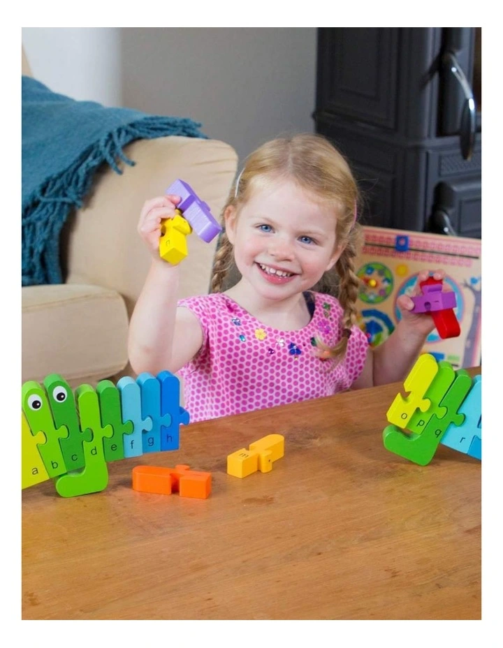 New Classic Toys 30cm Rainbow Crocodile Wooden Puzzle Multicoloured Kids 3y image 4