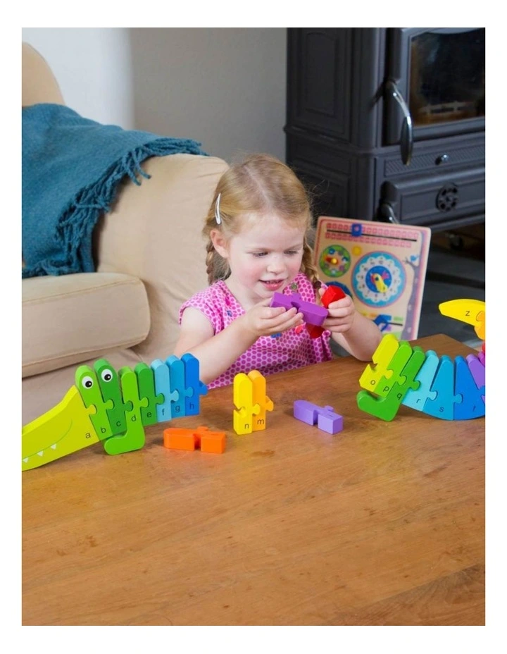 New Classic Toys 30cm Rainbow Crocodile Wooden Puzzle Multicoloured Kids 3y image 5