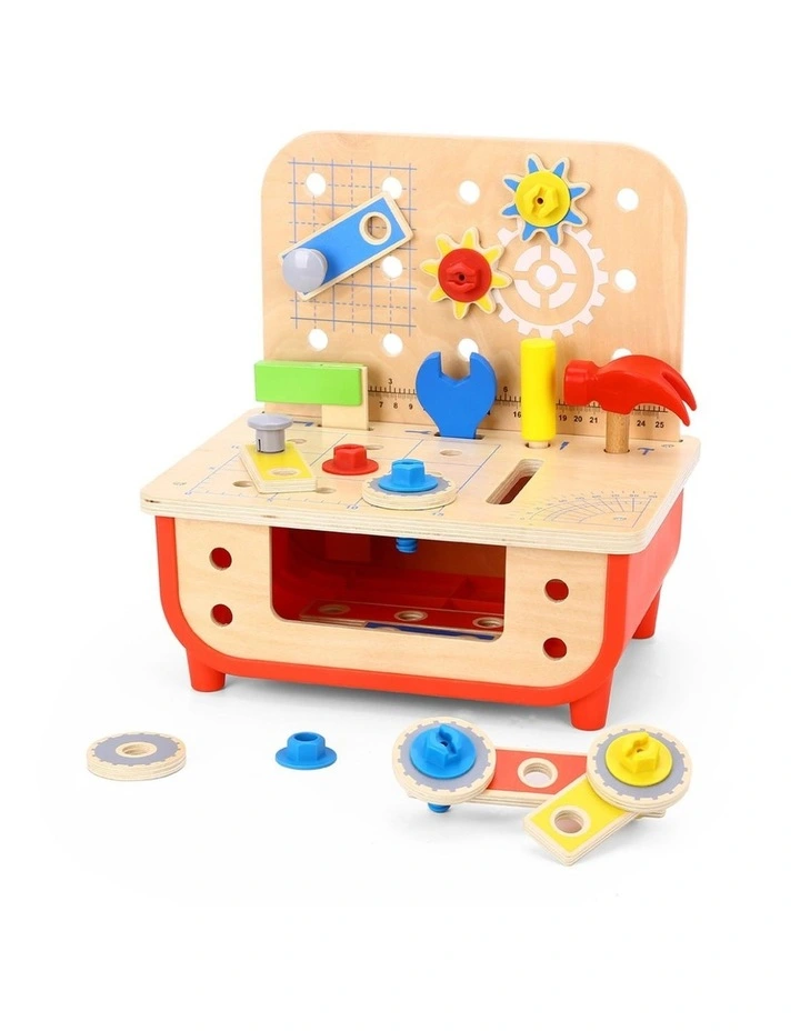 Tooky Toy Deluxe Wooden Work Bench With 30 Piece Tool Set Kids 3y image 1