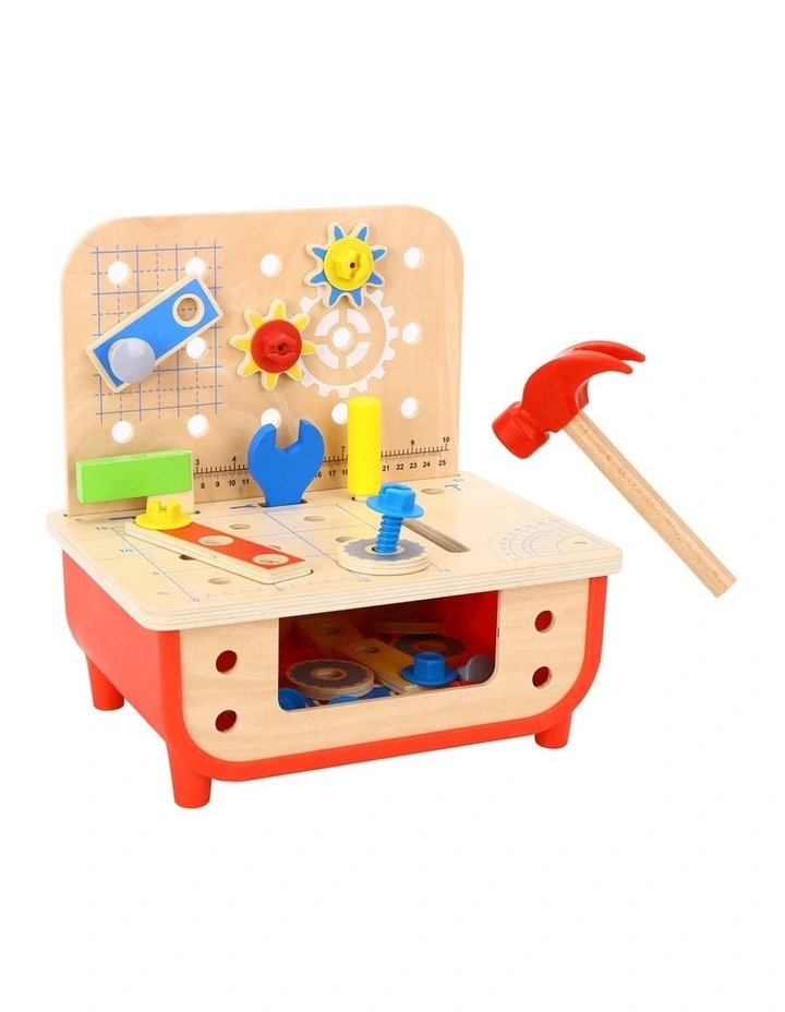 Tooky Toy Deluxe Wooden Work Bench With 30 Piece Tool Set Kids 3y image 2