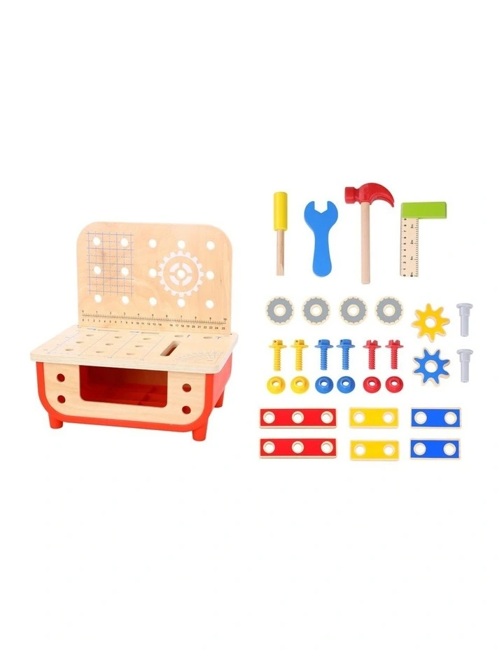 Tooky Toy Deluxe Wooden Work Bench With 30 Piece Tool Set Kids 3y image 3