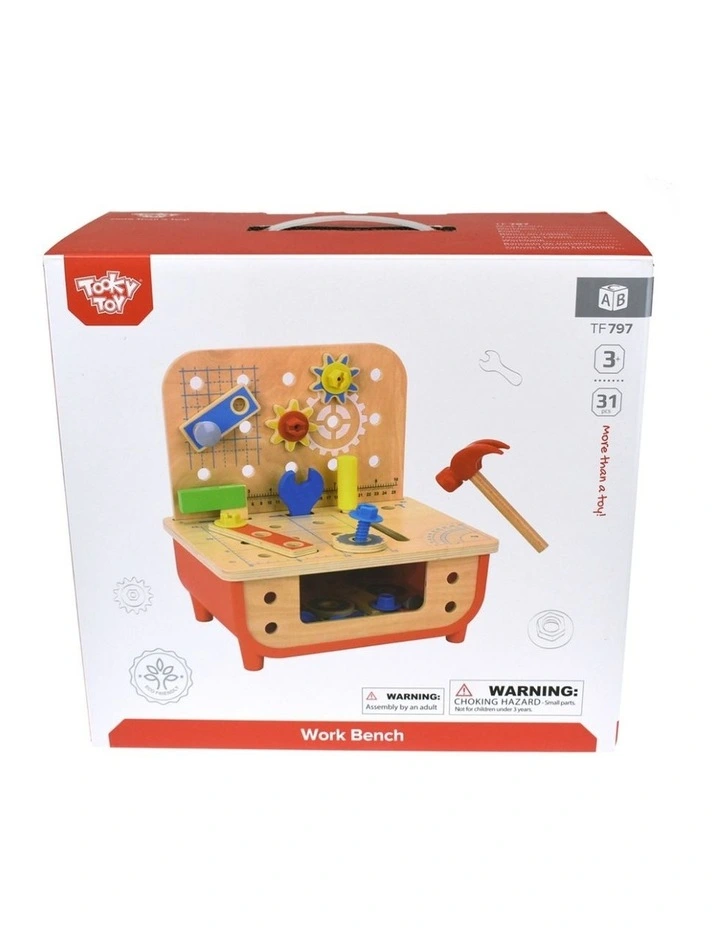 Tooky Toy Deluxe Wooden Work Bench With 30 Piece Tool Set Kids 3y image 5