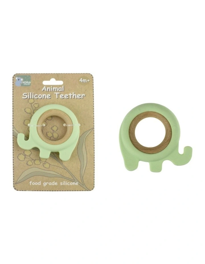 Koala Dream Silicone Wooden Elephant Baby Toddler Chew Teether Green 4m image 2