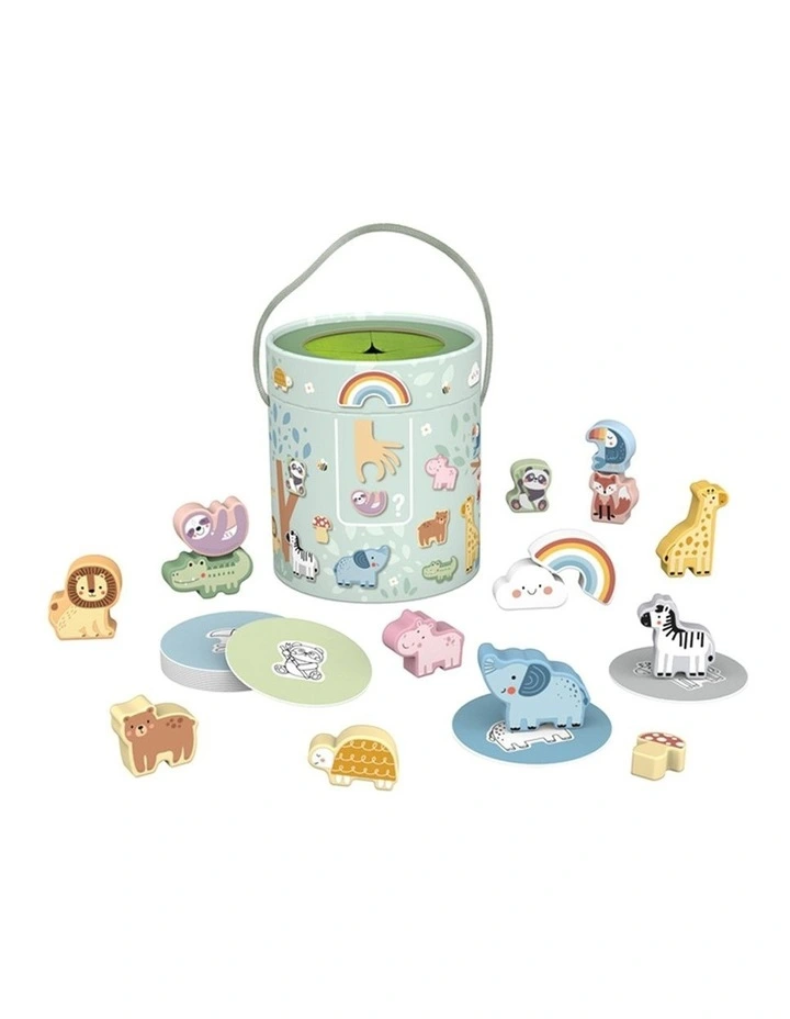Tooky Toy Animal Shape Touch & Match Wooden Toy Box Bucket Sensory Play 3y image 1