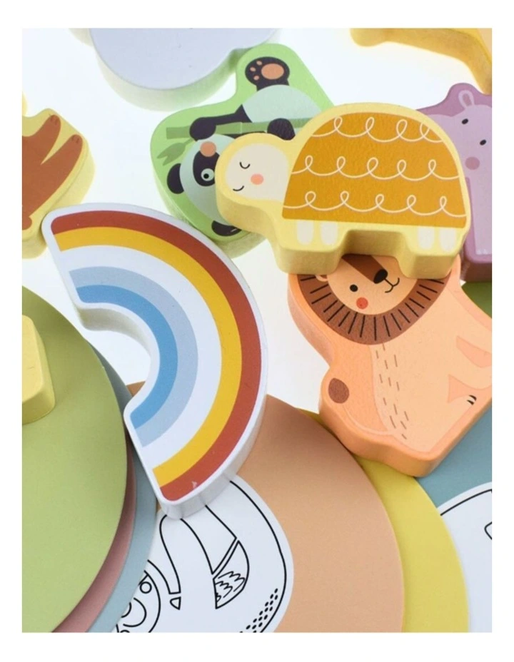 Tooky Toy Animal Shape Touch & Match Wooden Toy Box Bucket Sensory Play 3y image 7