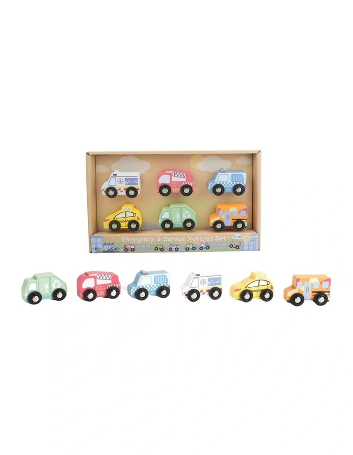 Kaper Kidz Wooden Emergency Service Vehicles Kids Toy Set 18m image 1