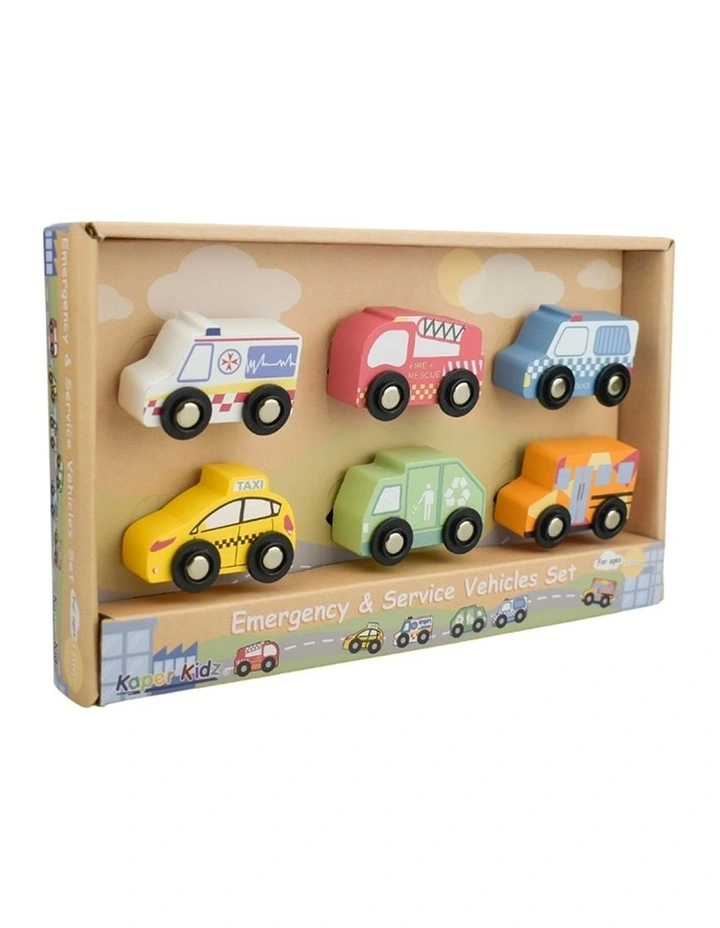 Kaper Kidz Wooden Emergency Service Vehicles Kids Toy Set 18m image 5
