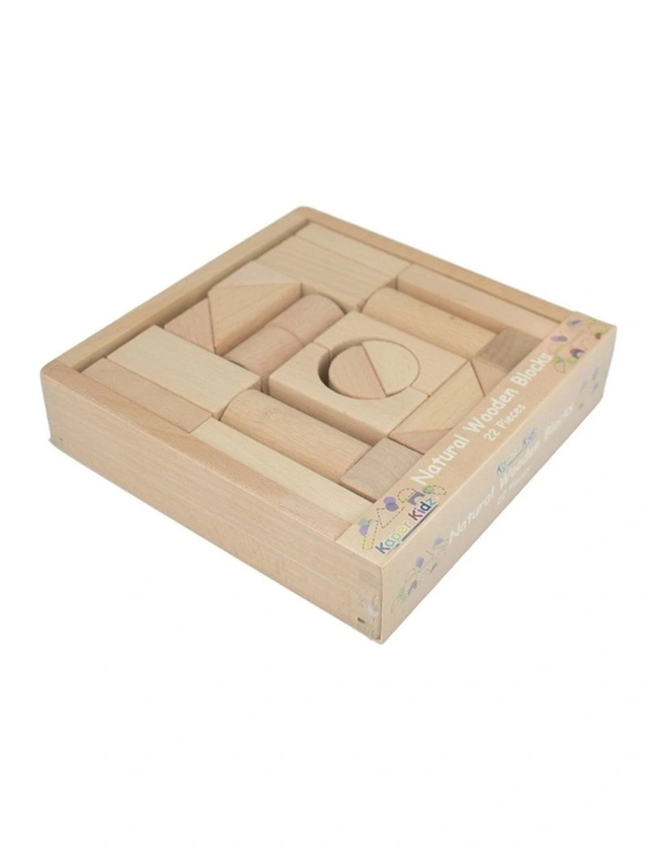 22pc Kaper Kidz Natural Wooden Blocks Kids Toy Beech Wood 12m  image 2