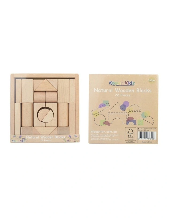 22pc Kaper Kidz Natural Wooden Blocks Kids Toy Beech Wood 12m  image 4