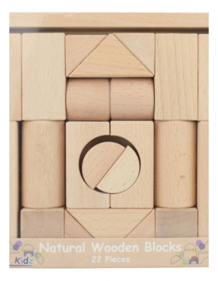 22pc Kaper Kidz Natural Wooden Blocks Kids Toy Beech Wood 12m  image 5