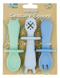 3pc Koala Dream Silicone Animal Sensory Spoons Blue Green 0y 