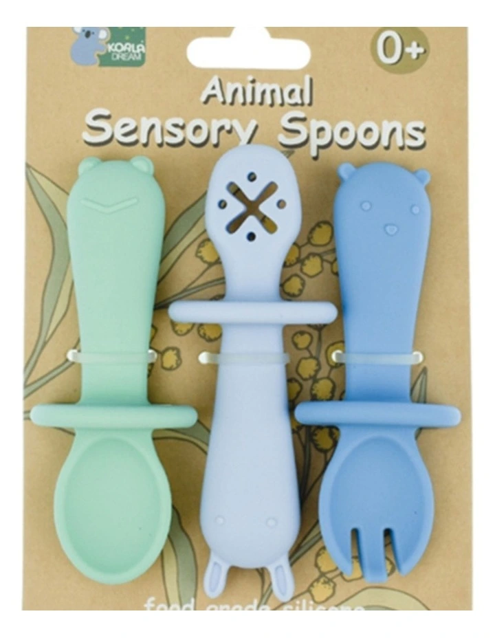 3pc Koala Dream Silicone Animal Sensory Spoons Blue Green 0y image 1