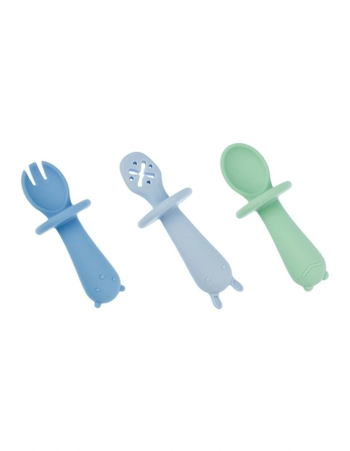 3pc Koala Dream Silicone Animal Sensory Spoons Blue Green 0y image 2