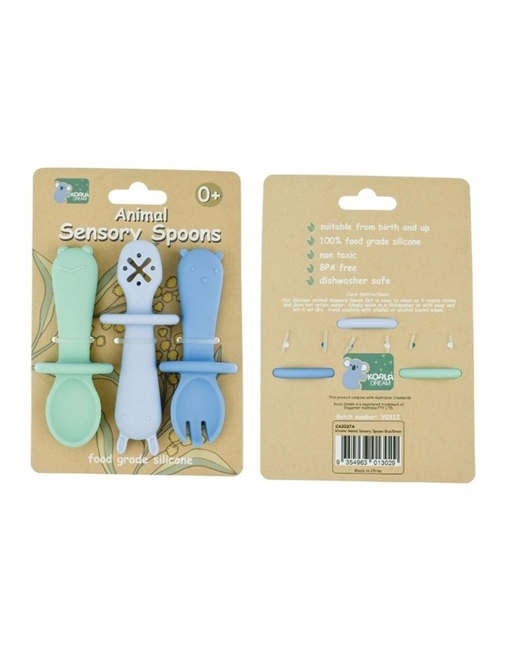 3pc Koala Dream Silicone Animal Sensory Spoons Blue Green 0y image 3
