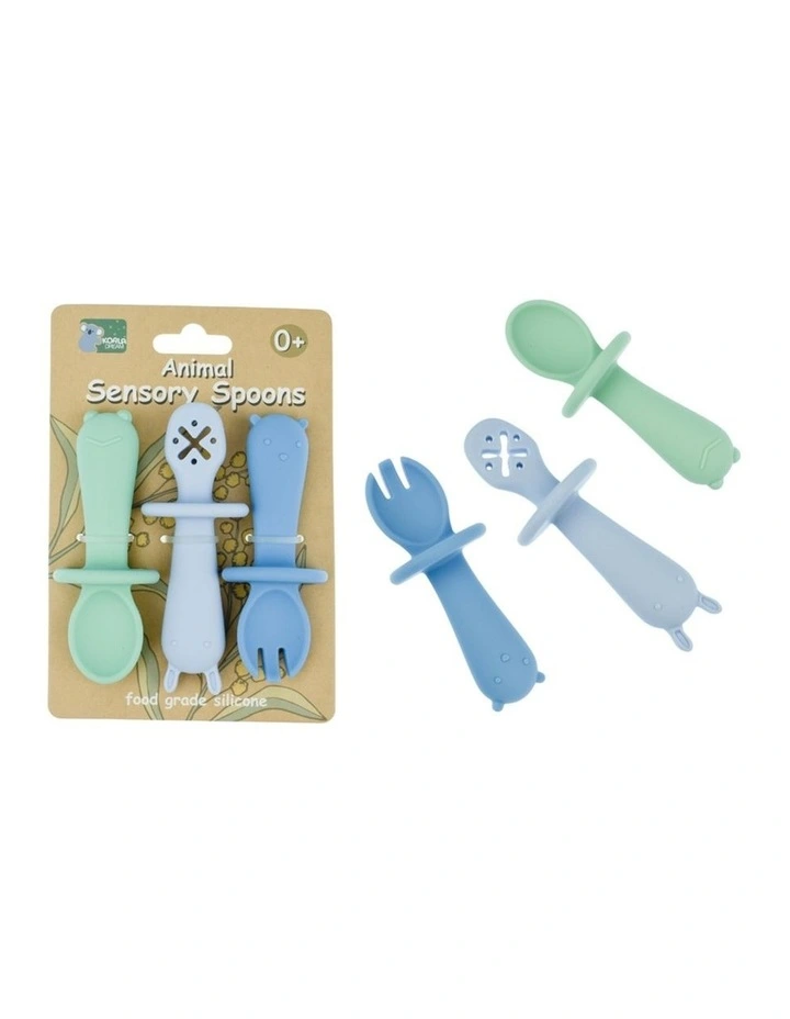 3pc Koala Dream Silicone Animal Sensory Spoons Blue Green 0y image 4