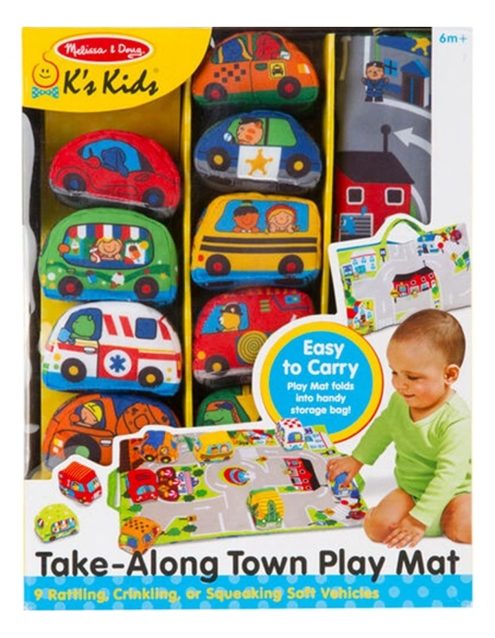 Melissa & Doug Take Along Town Play Mat with 9 Soft Vehicles Kids Toy 6m image 2