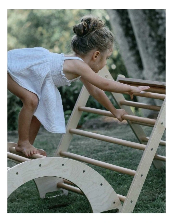 Kinderfeets Wooden Pikler Rocking And Climbing Arch Kids Toy 1y  Natural image 4