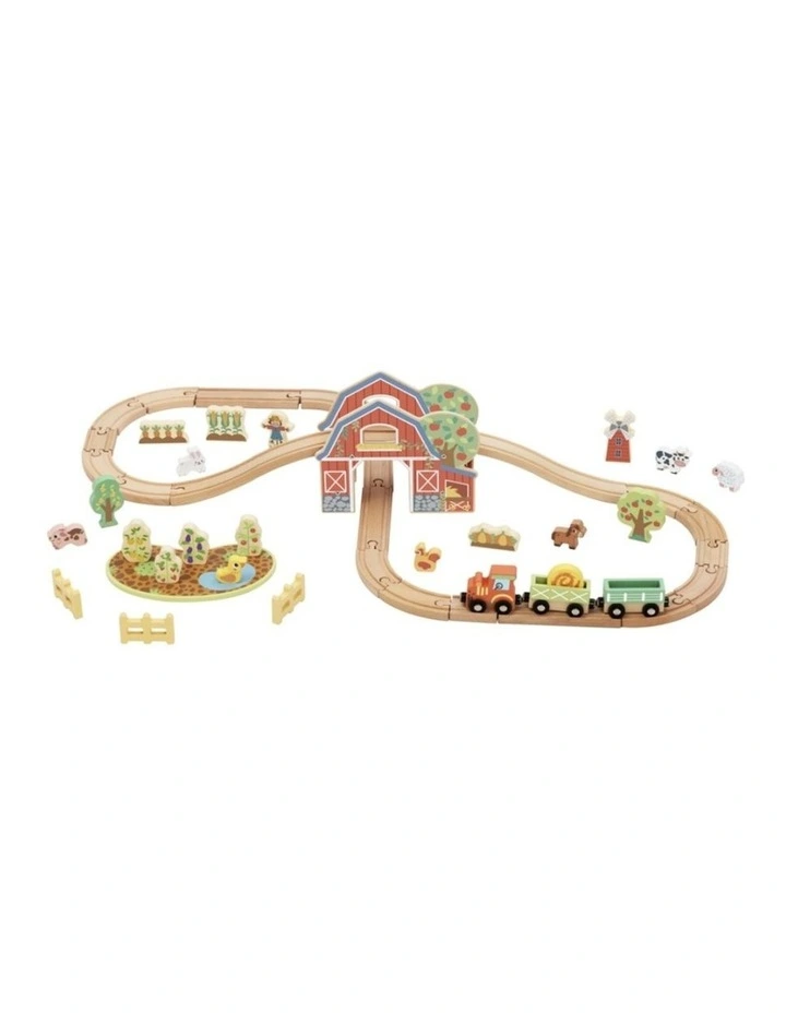 Tooky Toy Wooden Farm Train And Animals Playset With Accessories Kids 3y image 1