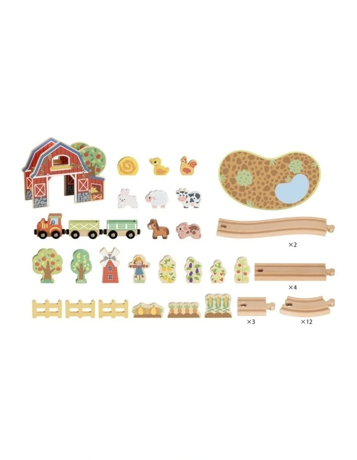 Tooky Toy Wooden Farm Train And Animals Playset With Accessories Kids 3y image 2