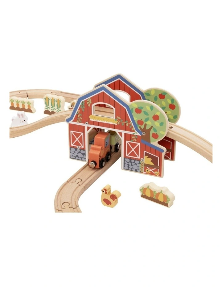 Tooky Toy Wooden Farm Train And Animals Playset With Accessories Kids 3y image 3