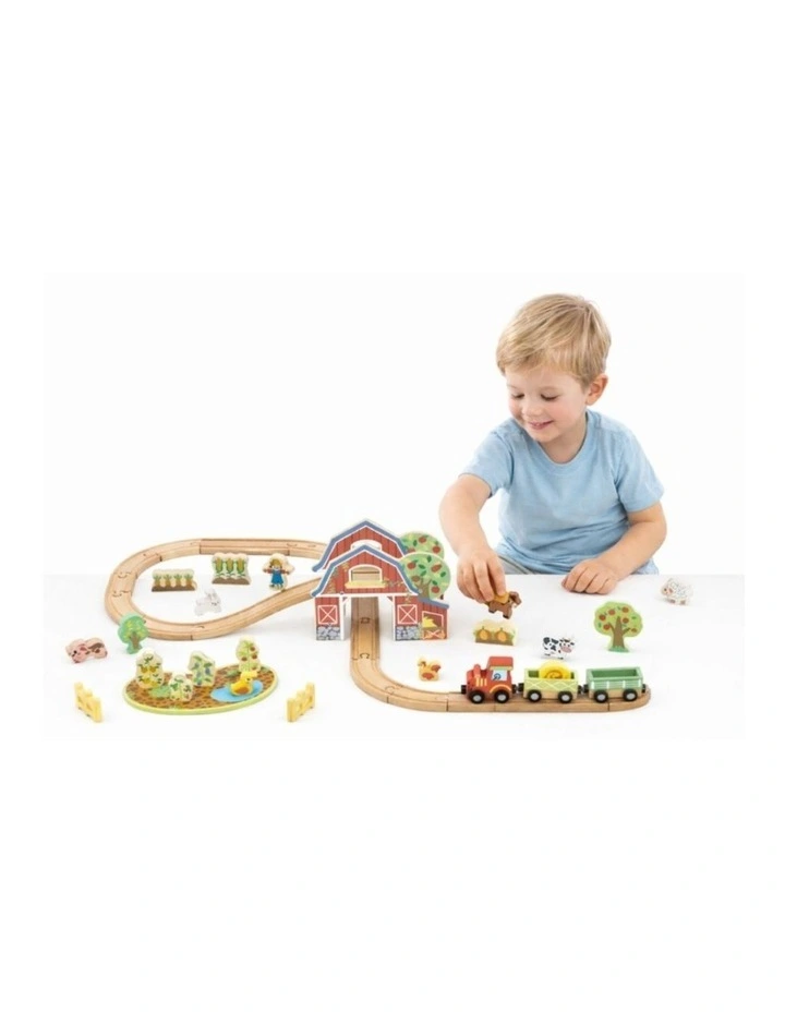 Tooky Toy Wooden Farm Train And Animals Playset With Accessories Kids 3y image 4