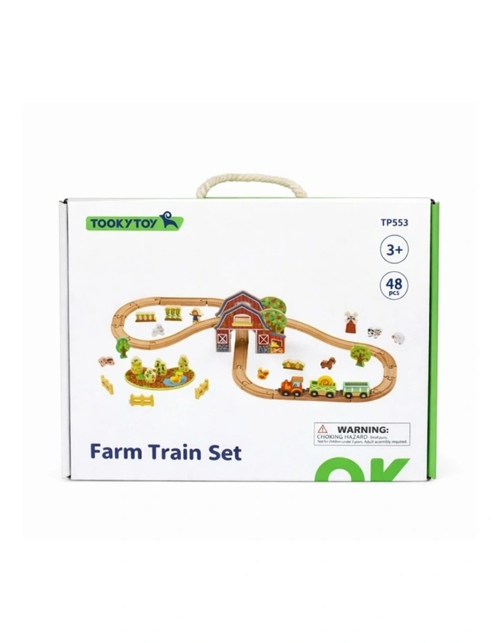 Tooky Toy Wooden Farm Train And Animals Playset With Accessories Kids 3y image 5