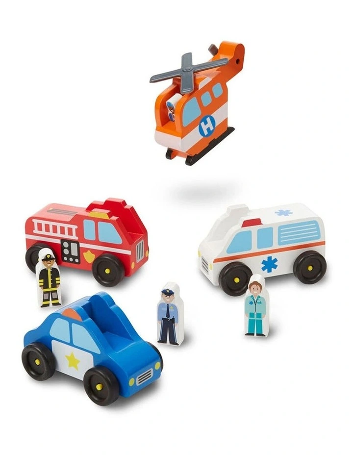 Melissa & Doug Emergency Vehicle Set Wooden Childrens Toy 5 Inch 3y image 2